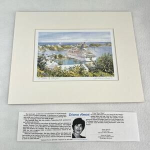 Bermuda Watercolor Diana Amos I Saw Three Ships Cruise Ship Matted New